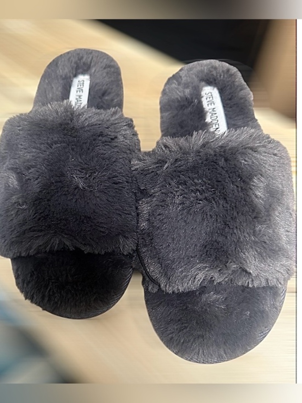 Steve Madden Womens Color camo gray grey Memory Foam Fur Slippers 8 new